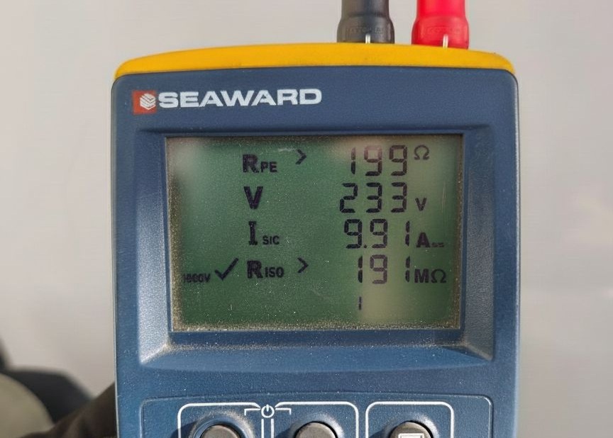 A technician using a Seaward PV150 to test a solar array.